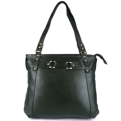 Livinwise Genuine Green Leather Belted Tote Bag for Women