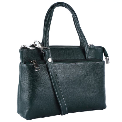 Livinwise Genuine Green Leather Crossbody Tote with White Stitching