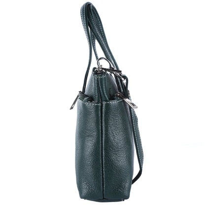 Livinwise Genuine Green Leather Crossbody Tote with White Stitching