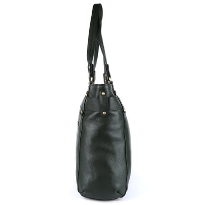 Livinwise Genuine Green Leather Belted Tote Bag for Women