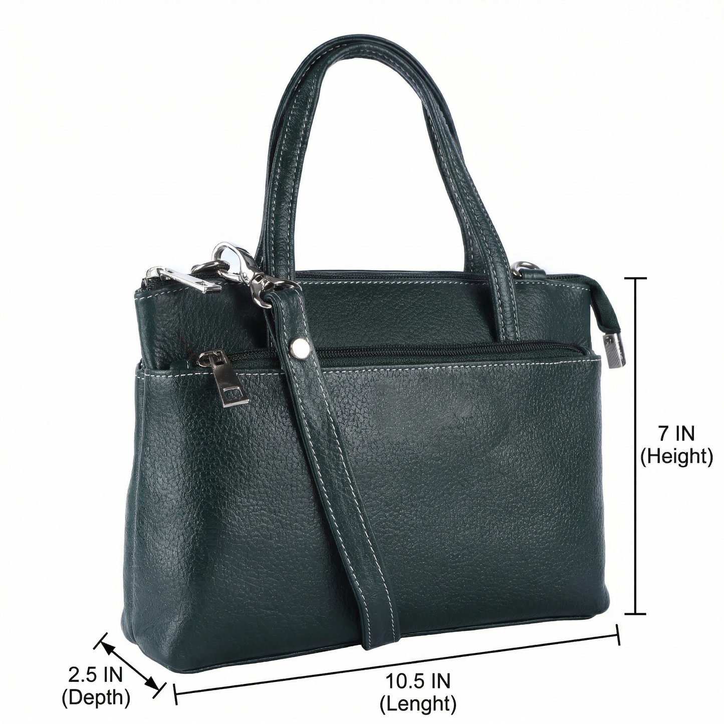 Livinwise Genuine Green Leather Crossbody Tote with White Stitching