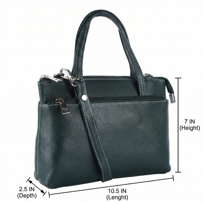 Livinwise Genuine Green Leather Crossbody Tote with White Stitching