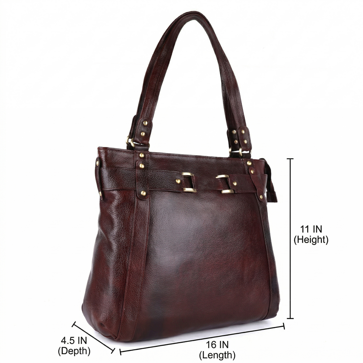 Livinwise Genuine Mahogany Leather Belted Tote Bag for Women