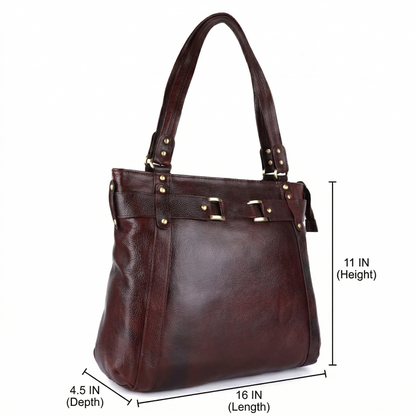 Livinwise Genuine Mahogany Leather Belted Tote Bag for Women