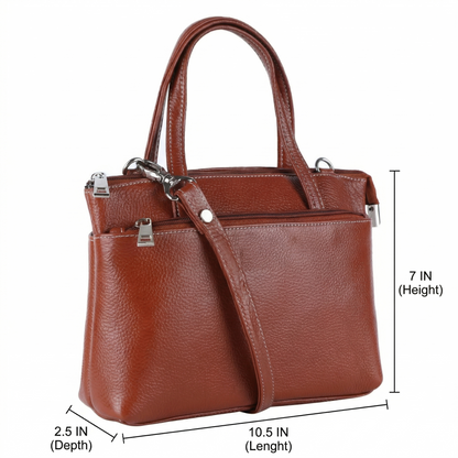 Livinwise Genuine Terracotta Leather Crossbody Tote with White Stitching