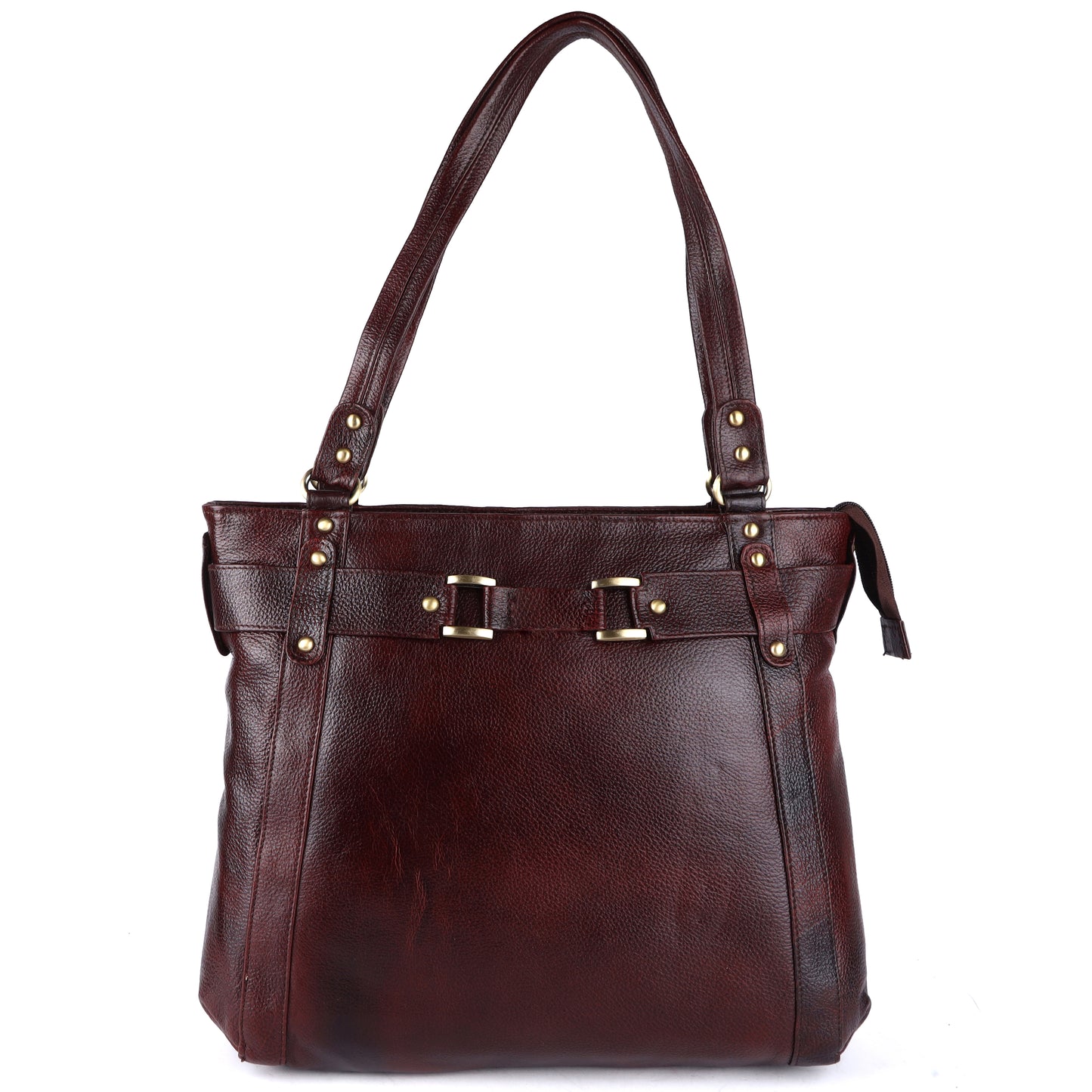Livinwise Genuine Mahogany Leather Belted Tote Bag for Women