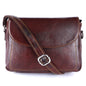 Livinwise Genuine Mahogany Leather Crossbody Bag with Yellow Stitching