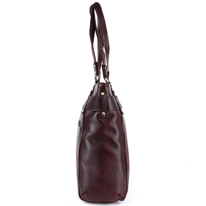 Livinwise Genuine Mahogany Leather Belted Tote Bag for Women