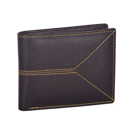 Livinwise Men's Contrast Stitch Leather Bifold Wallet with Center Zip Pocket