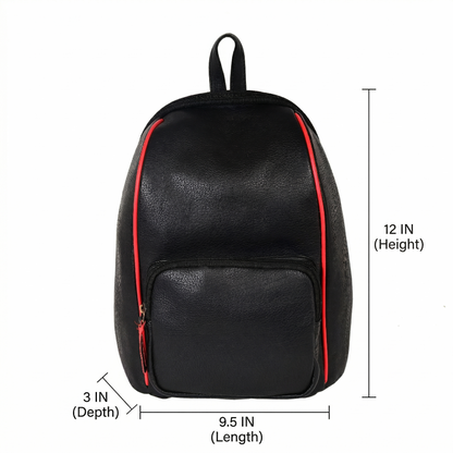 Livinwise Genuine Black Leather Mini Backpack with Red Piping