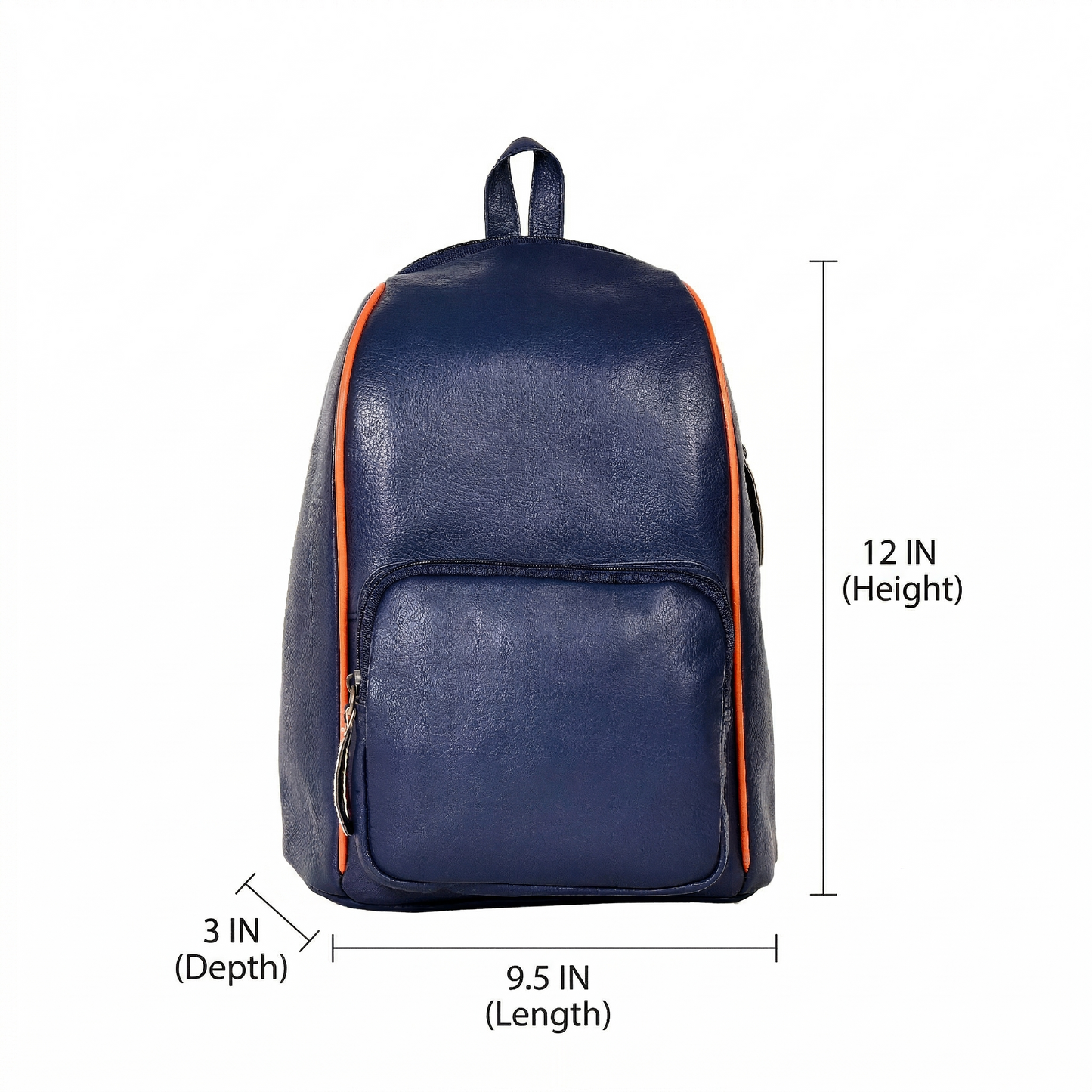 Livinwise Genuine Navy Leather Mini Backpack with Orange Piping