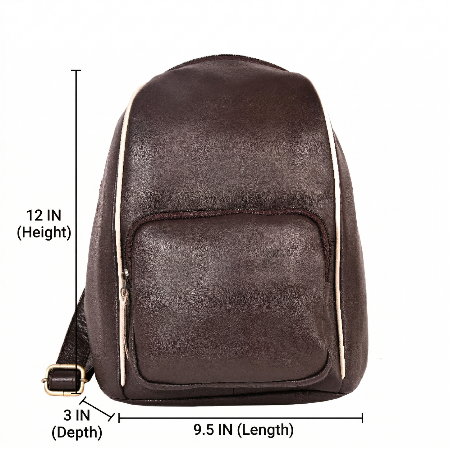 Livinwise Genuine Brown Leather Mini Backpack with Cream Piping