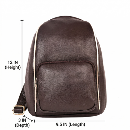 Livinwise Genuine Brown Leather Mini Backpack with Cream Piping