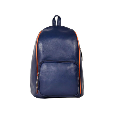 Livinwise Genuine Navy Leather Mini Backpack with Orange Piping