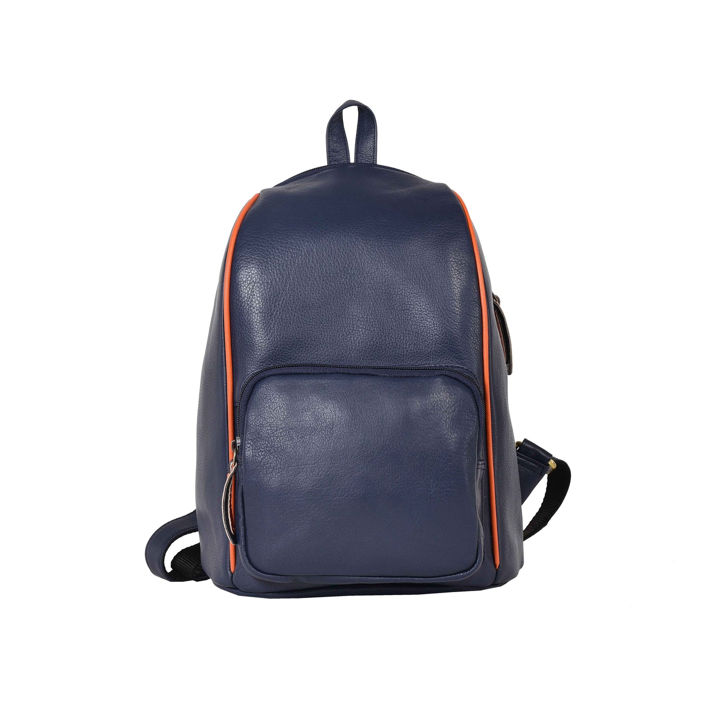 Livinwise Genuine Navy Leather Mini Backpack with Orange Piping