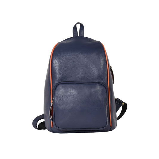 Livinwise Genuine Navy Leather Mini Backpack with Orange Piping