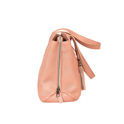 Livinwise Genuine Blush Leather Triple-Compartment Tote Bag