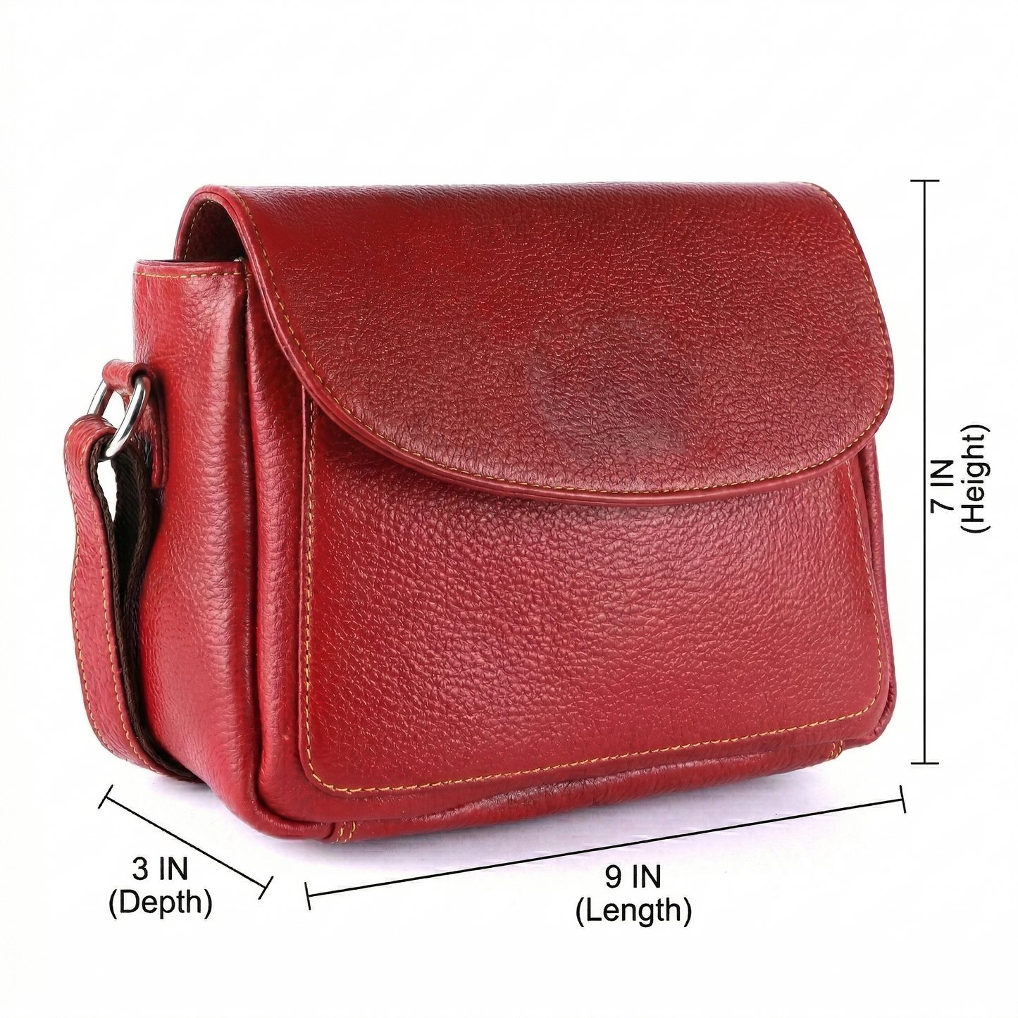 Livinwise Genuine Red Leather Crossbody Bag with Yellow Stitching