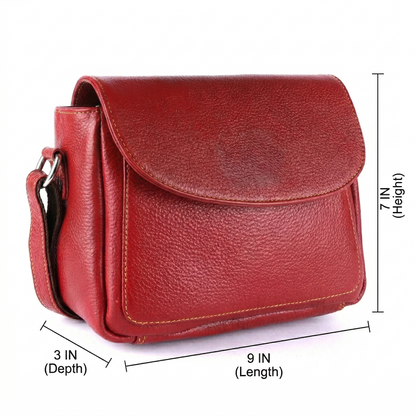 Livinwise Genuine Red Leather Crossbody Bag with Yellow Stitching