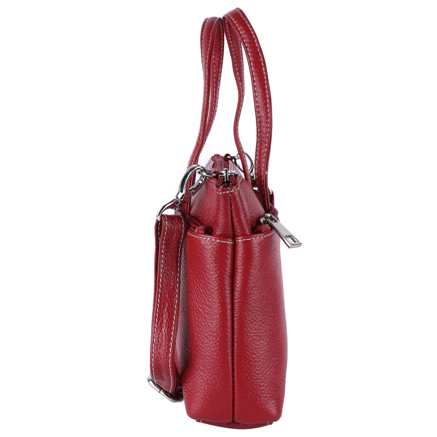 Livinwise Genuine Red Leather Crossbody Tote with White Stitching