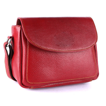 Livinwise Genuine Red Leather Crossbody Bag with Yellow Stitching