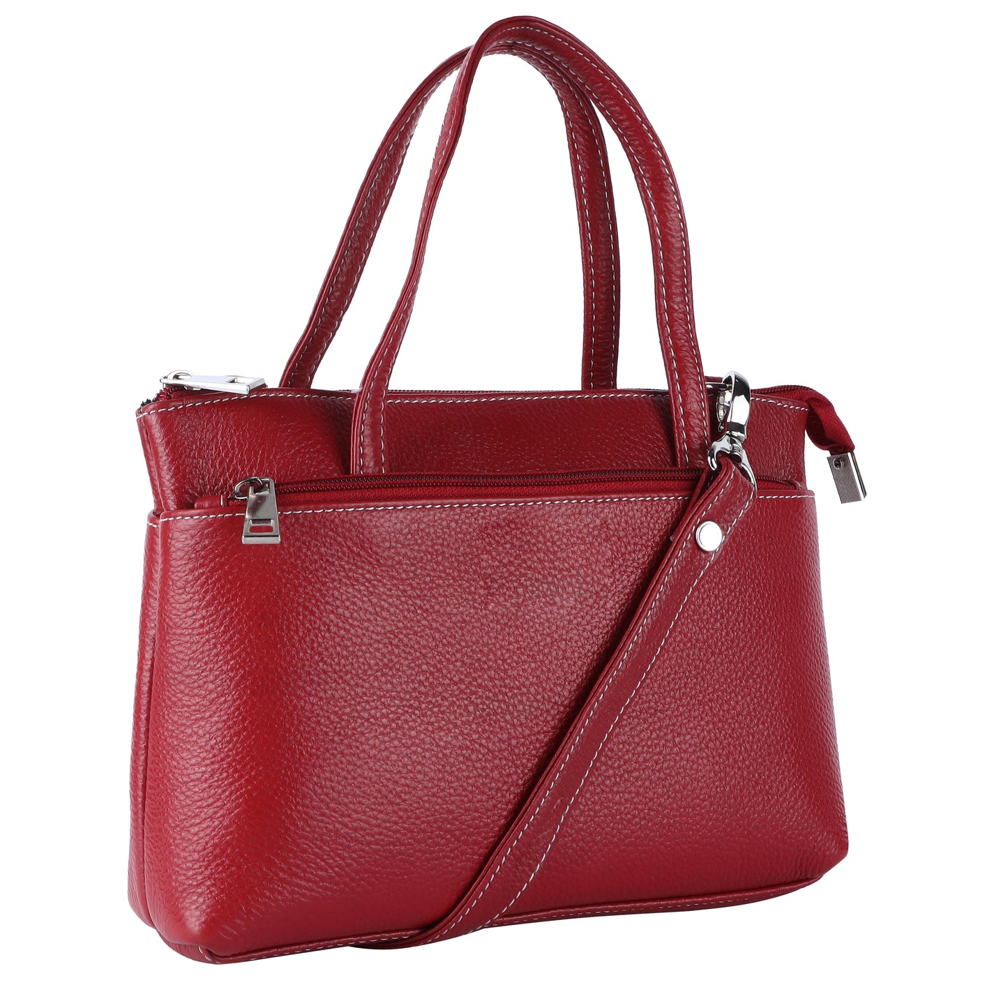 Livinwise Genuine Red Leather Crossbody Tote with White Stitching