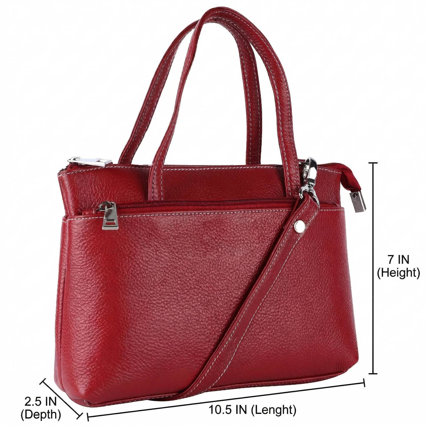 Livinwise Genuine Red Leather Crossbody Tote with White Stitching