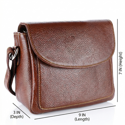 Livinwise Genuine Tan Leather Crossbody Bag with Yellow Stitching