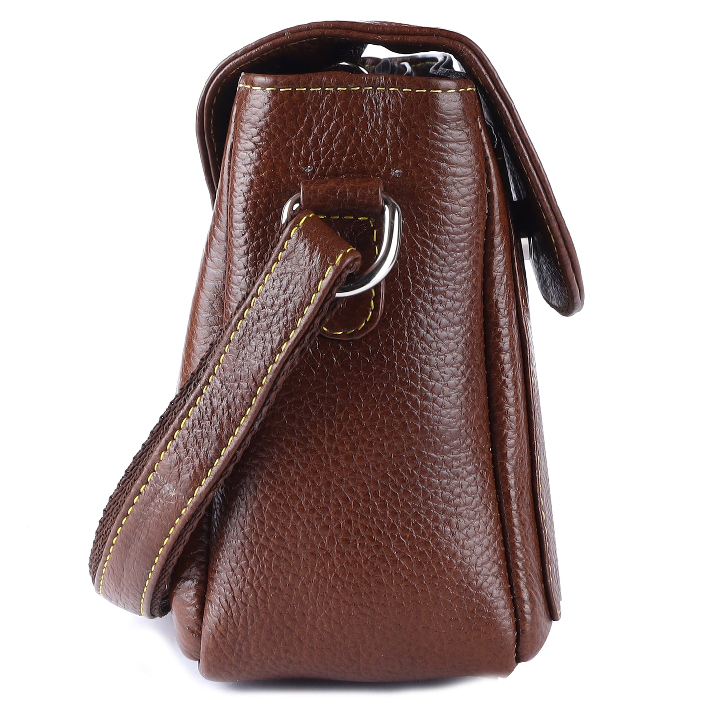 Livinwise Genuine Tan Leather Crossbody Bag with Yellow Stitching