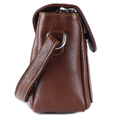 Livinwise Genuine Tan Leather Crossbody Bag with Yellow Stitching
