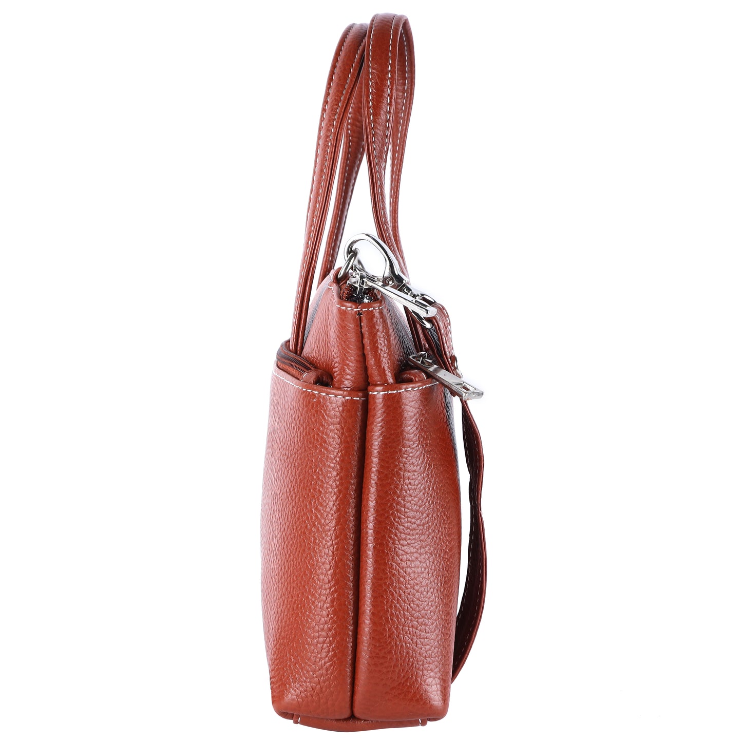 Livinwise Genuine Terracotta Leather Crossbody Tote with White Stitching