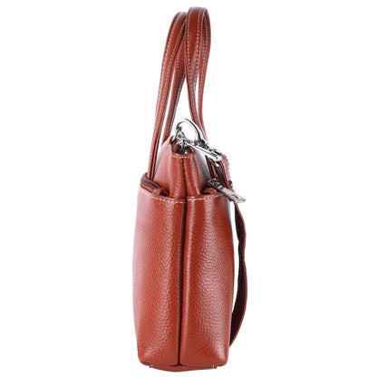 Livinwise Genuine Terracotta Leather Crossbody Tote with White Stitching