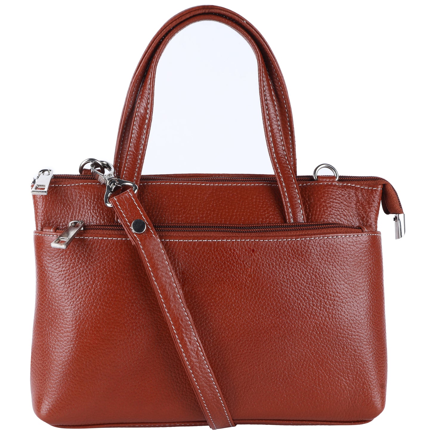Livinwise Genuine Terracotta Leather Crossbody Tote with White Stitching