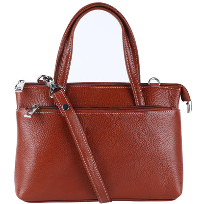 Livinwise Genuine Terracotta Leather Crossbody Tote with White Stitching