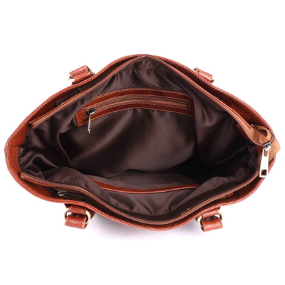Livinwise Genuine Cognac Leather Tote Bag for Women