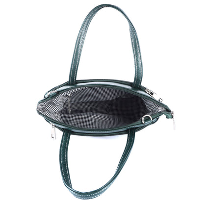 Livinwise Genuine Green Leather Crossbody Tote with White Stitching