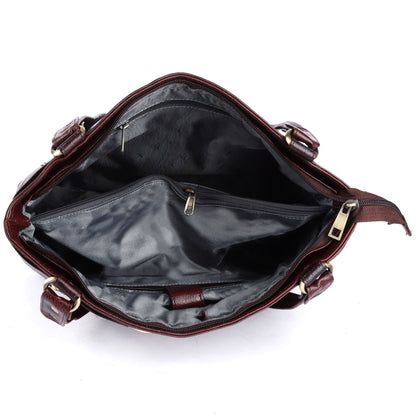 Livinwise Genuine Mahogany Leather Belted Tote Bag for Women