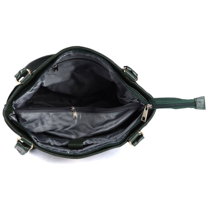 Livinwise Genuine Green Leather Belted Tote Bag for Women