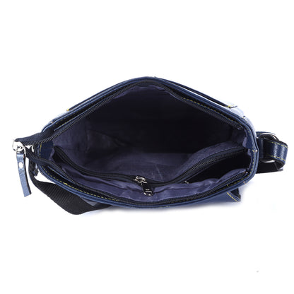Livinwise Genuine Navy Blue Leather Crossbody Bag with Yellow Contrast Stitching