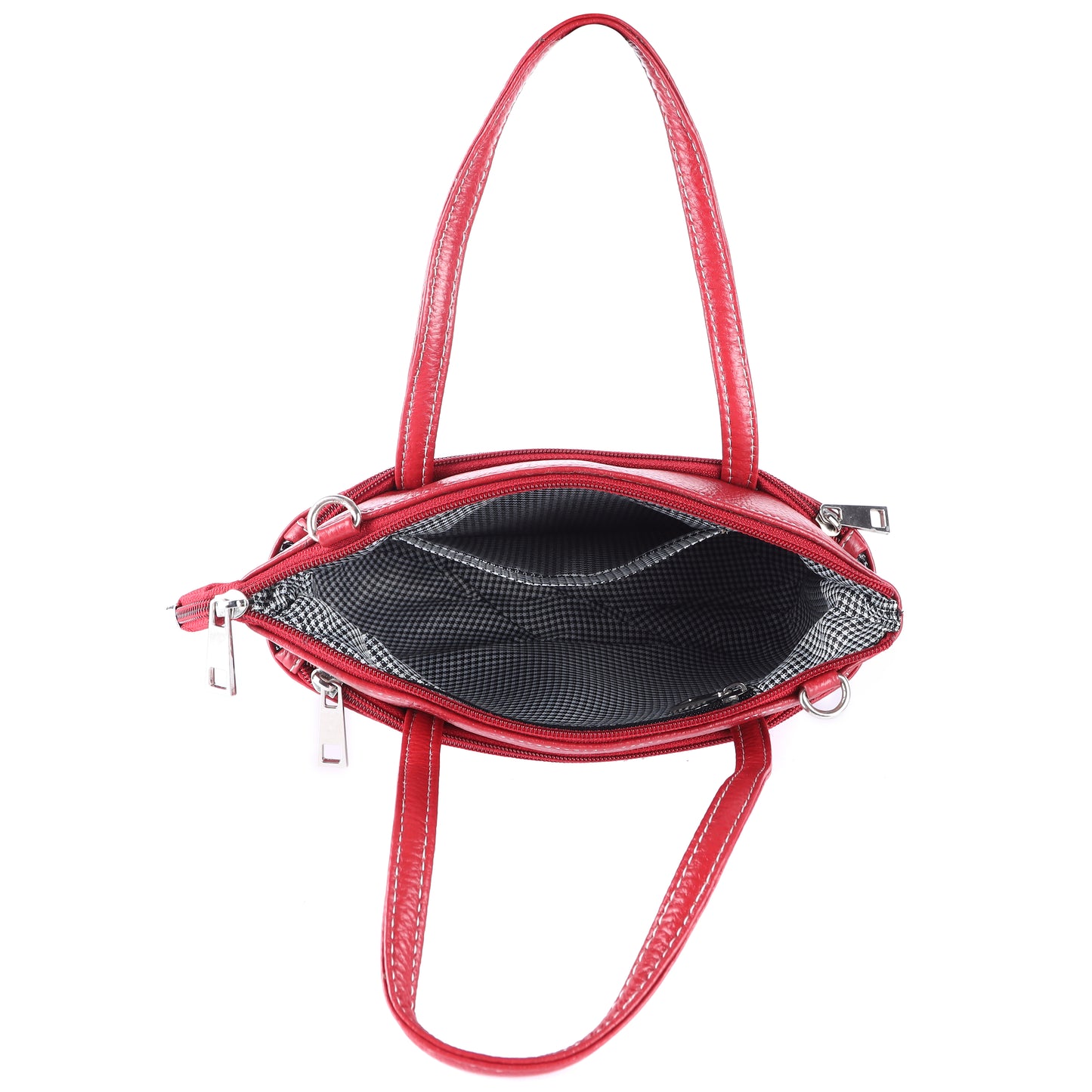 Livinwise Genuine Red Leather Crossbody Tote with White Stitching
