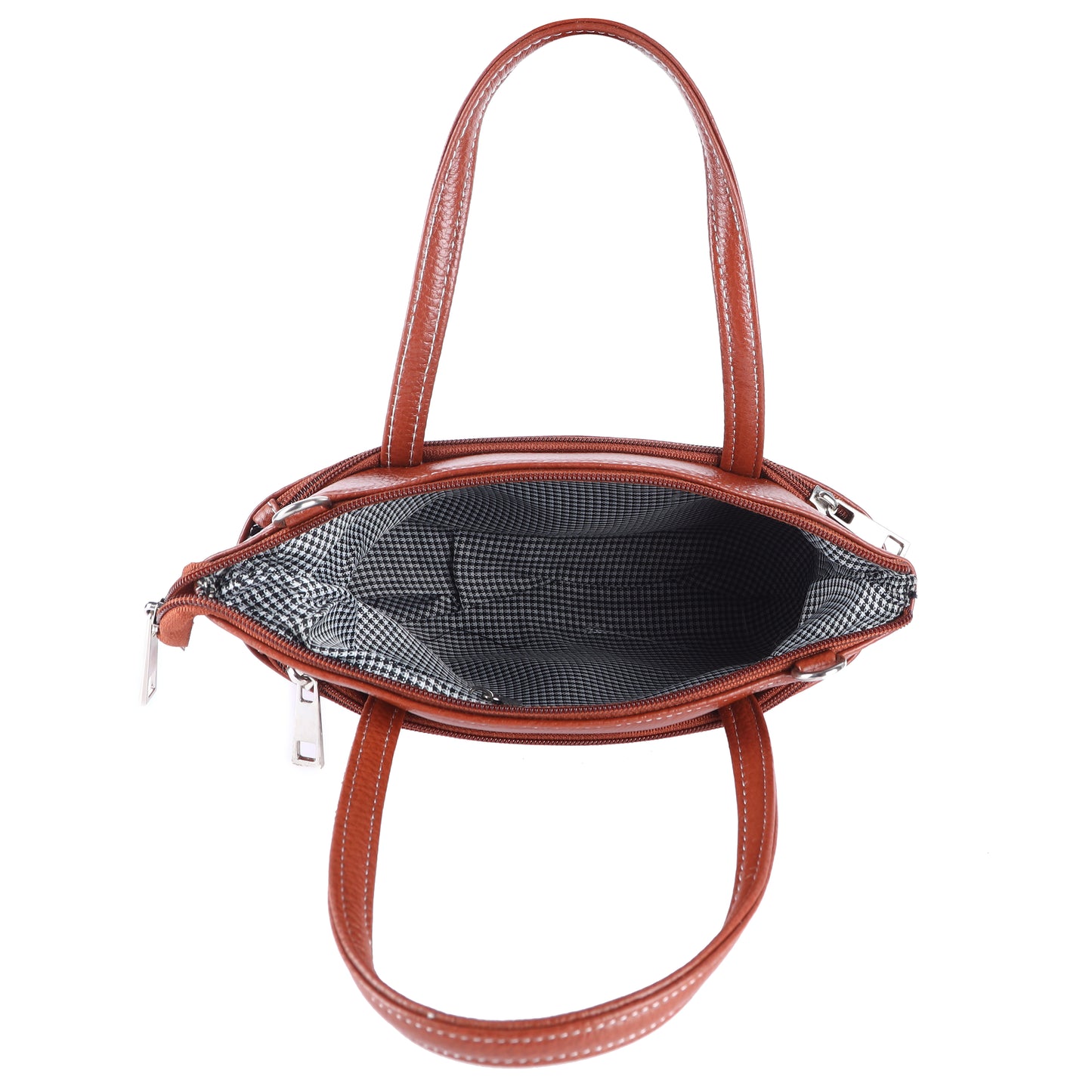 Livinwise Genuine Terracotta Leather Crossbody Tote with White Stitching