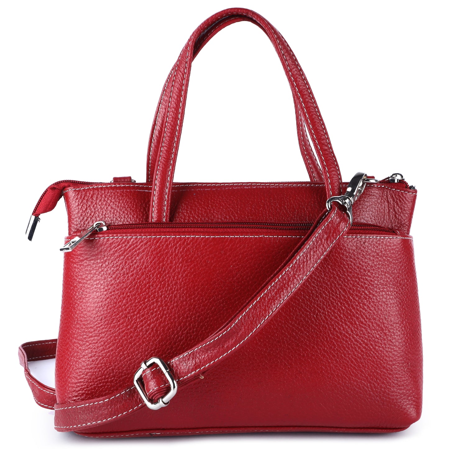 Livinwise Genuine Red Leather Crossbody Tote with White Stitching