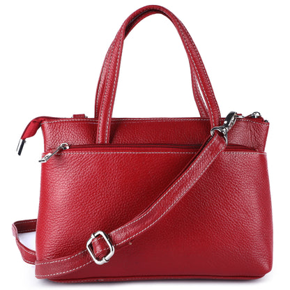 Livinwise Genuine Red Leather Crossbody Tote with White Stitching