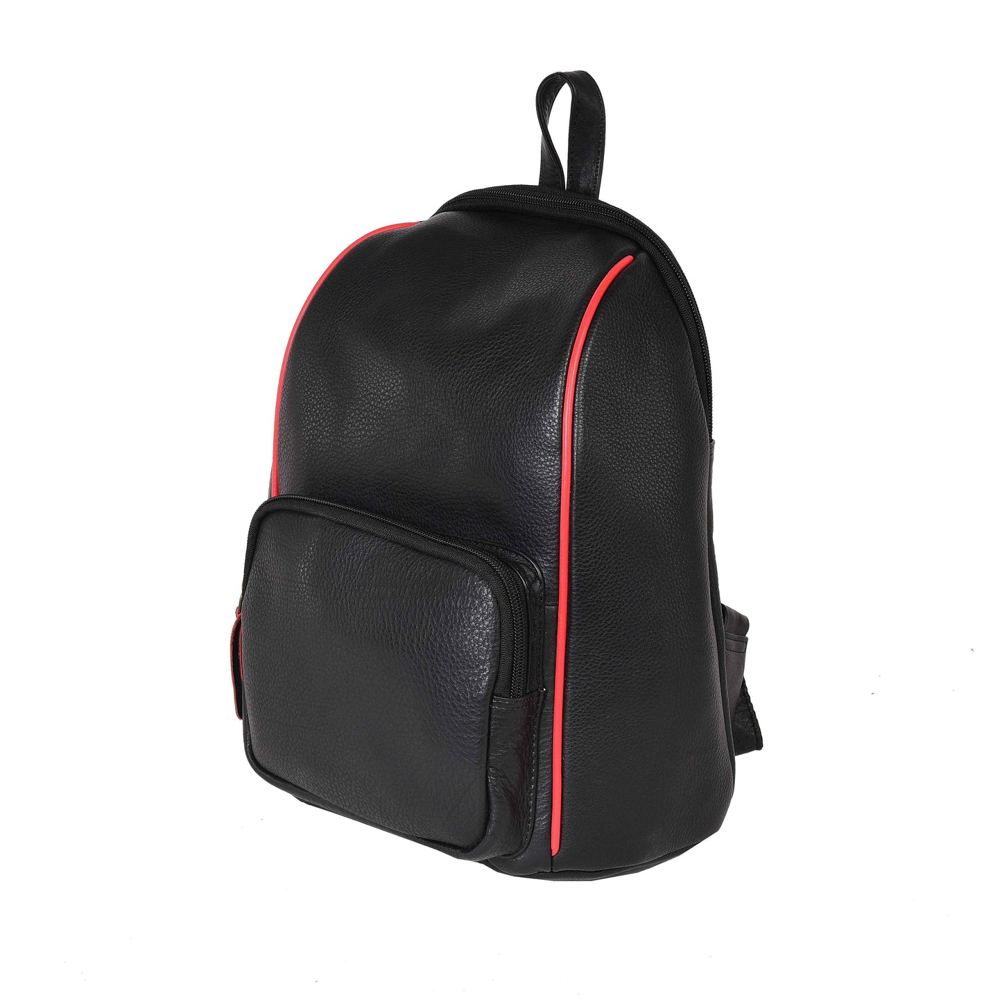 Livinwise Genuine Black Leather Mini Backpack with Red Piping