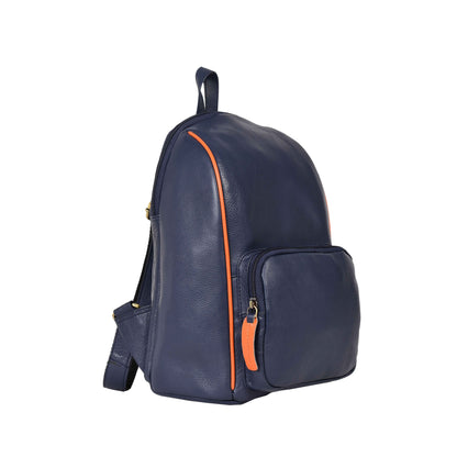 Livinwise Genuine Navy Leather Mini Backpack with Orange Piping