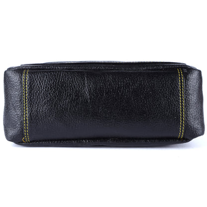 Livinwise Genuine Black Leather Crossbody Bag with Yellow Contrast Stitching
