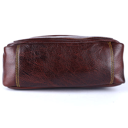 Livinwise Genuine Mahogany Leather Crossbody Bag with Yellow Stitching