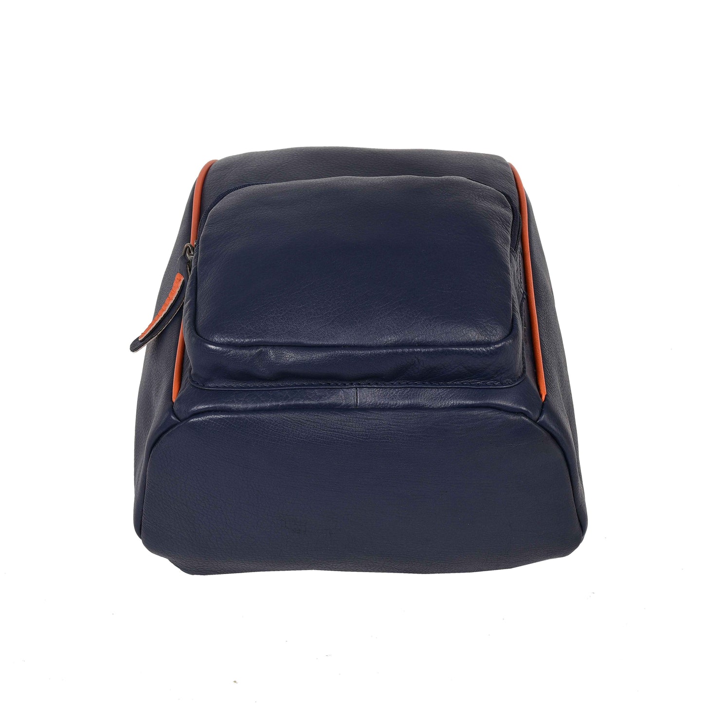 Livinwise Genuine Navy Leather Mini Backpack with Orange Piping