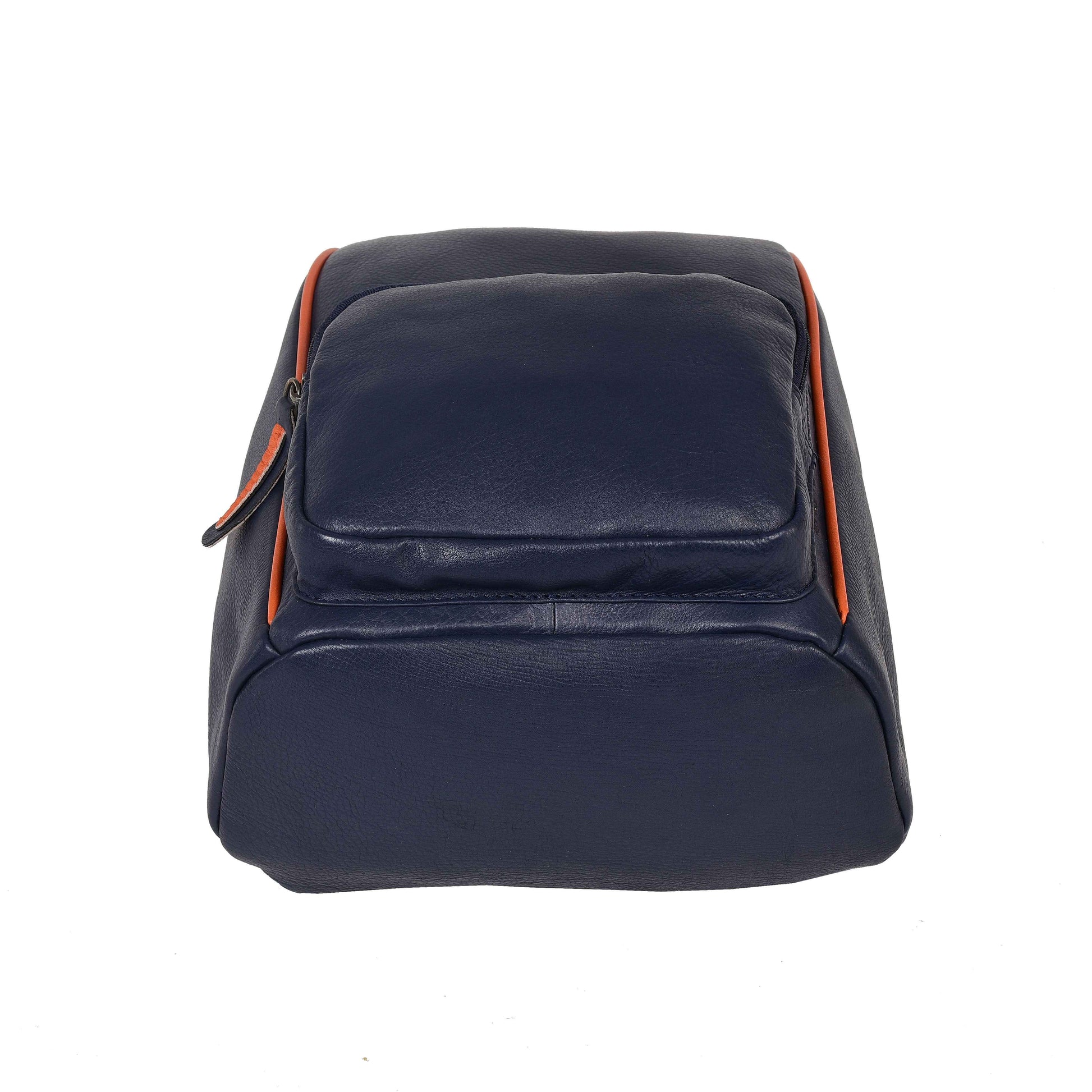 Livinwise Genuine Navy Leather Mini Backpack with Orange Piping