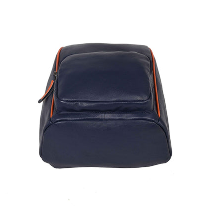 Livinwise Genuine Navy Leather Mini Backpack with Orange Piping